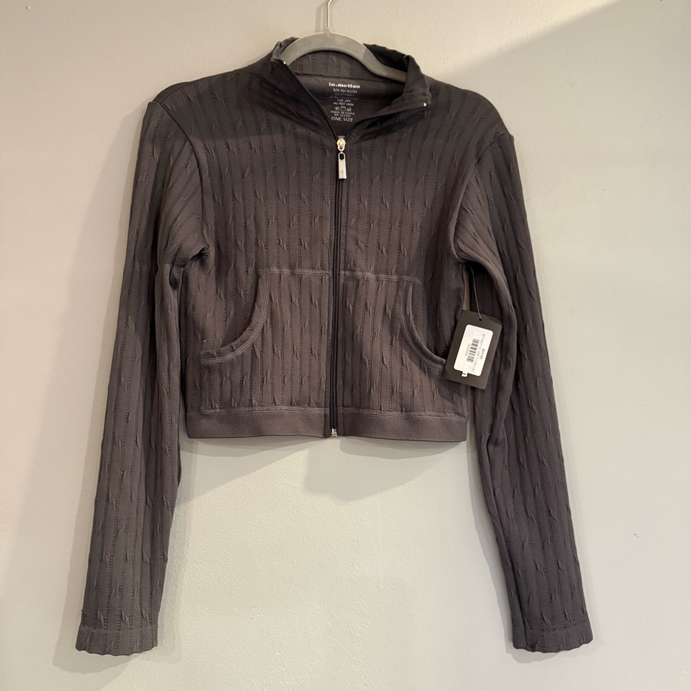 Gray Patterned Crop Zip Up